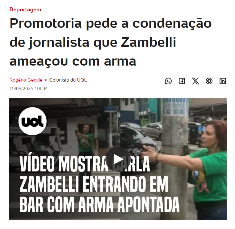 Matéria do UOL sobre ação da Promotoria contra o Jornalista Luan Araújo. Ação movida por Carla Zambelli